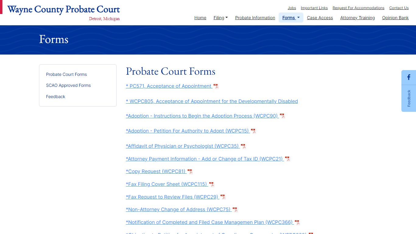 WCPC - Probate Court Forms